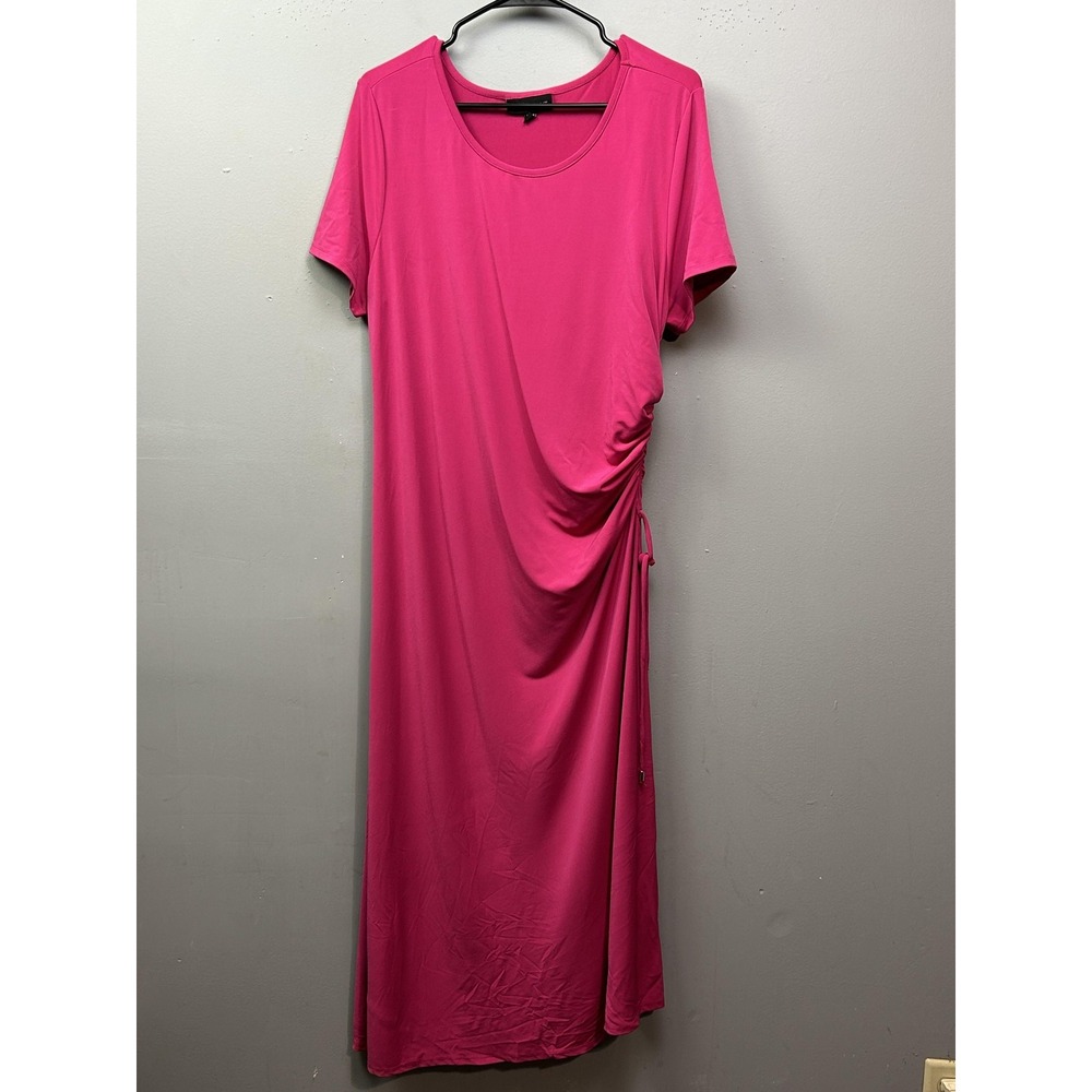 Lane Bryant Maxi Dress Womens 14/16 Pink Ruched Side Short Sleeve Stretch Scoop